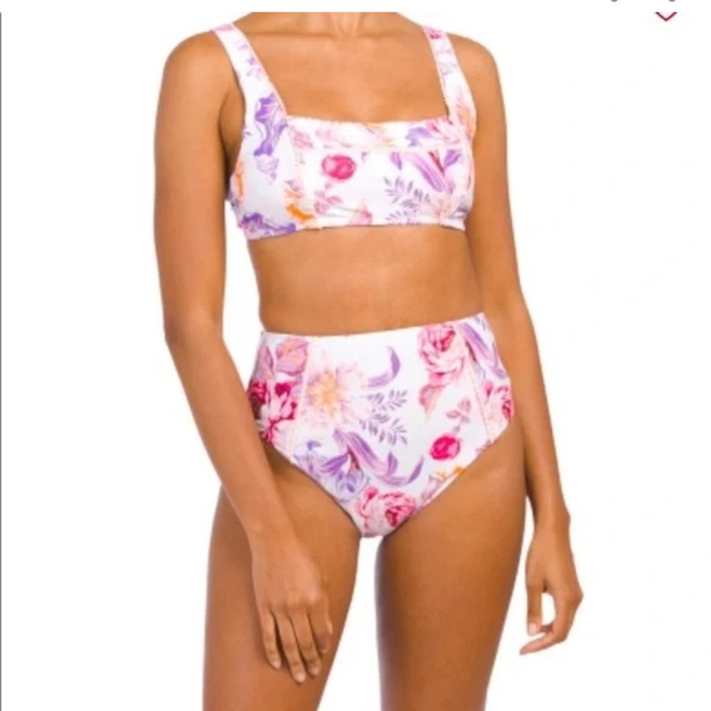 Nanette Lepore Cassia Square Neck High Waisted Bikini Set White Floral